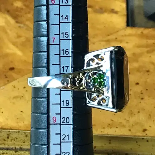 Genuine Smoky Quartz Chrome Diopside Sterling Silver Cocktail Ring Size 8 Brown