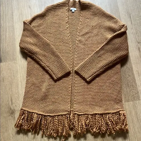 J. Jill chunky knit cardigan Dreamer Fringe wool gold longline boho sz large Orange
