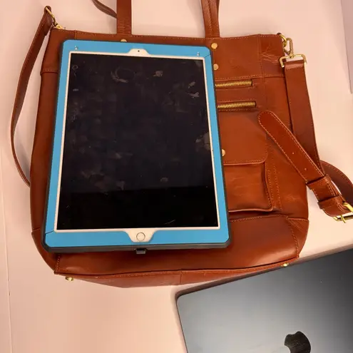 RACHEL ROY Genuine Leather Medium Laptop or iPad Tote Handbag Carry On Brown