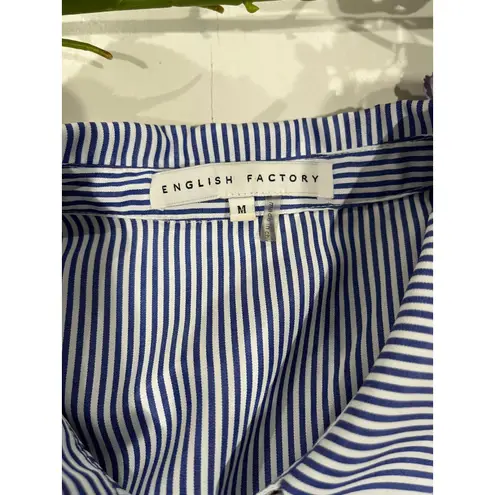 English Factory Striped Blouse Ruffle Back Long Sleeve Shirt Size M
