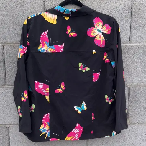 NWOT TanJay Black Butterfly Button Down SHACKET Shirt S