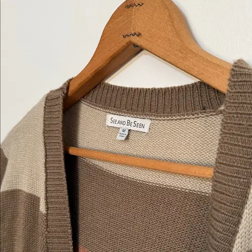 See and Be Seen Striped Multicolor Colorblock Cardigan Sweater Duster Orange Size M