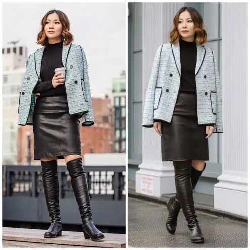 St. John Stretch Napa Leather Stretch Pencil Skirt In Caviar Size 12