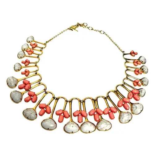 Lele Sadoughi Stone Feathered Fan Collar Necklace