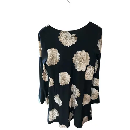 Karen Kane Black Floral Bell Sleeve V Neck Flared Dress Womens XL