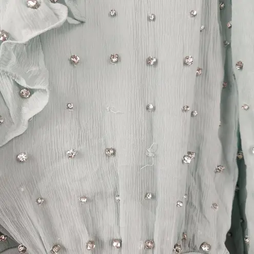 Retrofête Retrofete Lennon Embellished Silk Chiffon Dress in Green Size XS NWT Long Sleeve