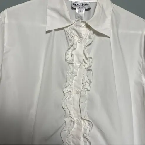Pendleton  Petites Button Down Ruffle White Long Sleeve Shirt Women’s Size 18