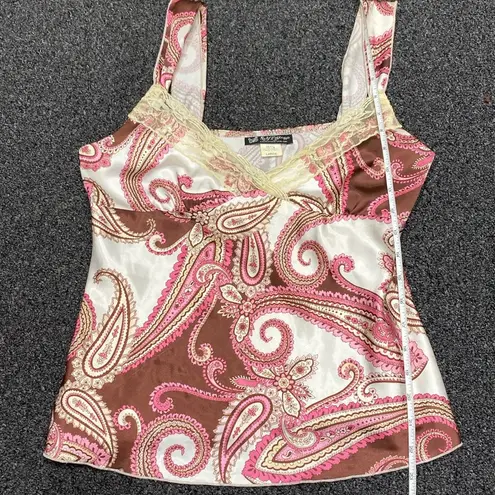 Y2k vintage cami top paisley print white brown pink boho beaded large Multiple