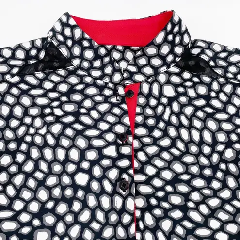 TAIL Short Sleeve Golf Tee Half Button Mock Neck Black White Red Spotted Size XS