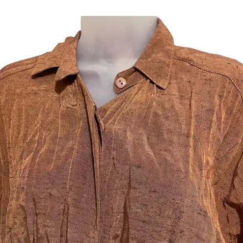 Vintage 80s Copper and Black Melange Pattern Button Down Collared Shirt Dress Brown