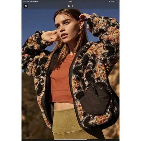 Free People Movement Elevation Jacquard Reversible FleeceJacket Hood Black S NWT