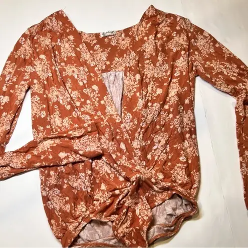 Free People Intimately  Brown Floral Bodysuit‎ Women Size S