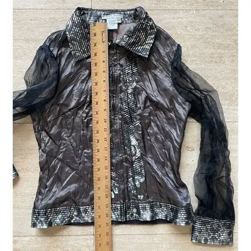 Alberto Makali Alberto Makali Sheer Black Evening Blouse with Metallic Trim Elegant Party Top