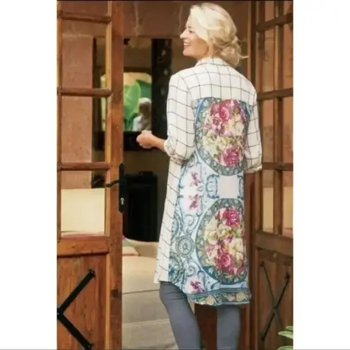 Soft Surroundings Soft Surroundings Gardenside Windowpane Cream Floral Tunic Shirt Dress XS