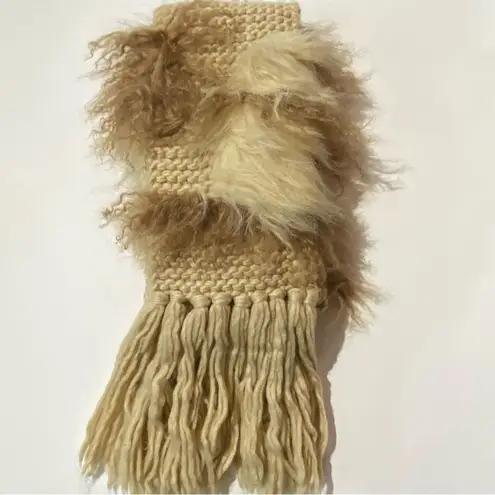 River Island Women's  Faux Fur Knit Scarf With Fringe Detail