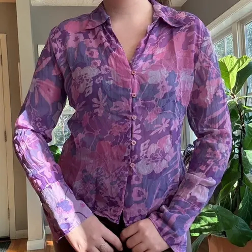 EXPRESS Vintage  Floral Silk Button Front Blouse