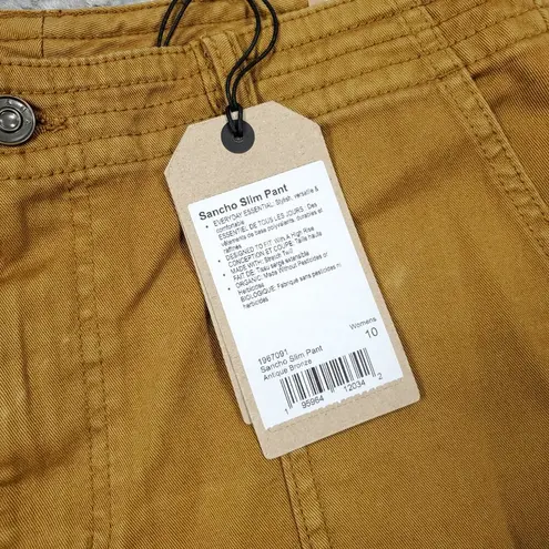 prAna  Sancho Slim Chino Pants Women's Size 10 Brown Yellow Organic Cotton