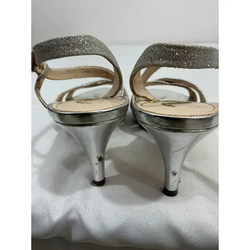 Nina Womans Size 6m Silver Sparkly Strappy Open Toe Dress Heel Shoes Slingback