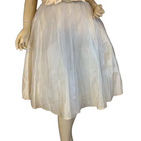 VINTAGE 1960’S CREAM SEQUINED FULL TULLE & SATIN SKIRT PARTY DRESS (S)