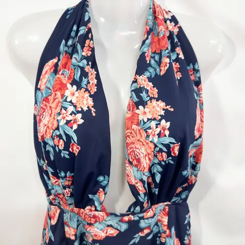 COCOSHIP Plus Size 3X Swimsuit Floral Plunge One Piece Open Back Halter 1003