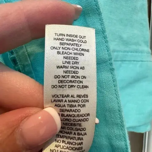 Chico's  Aqua Breeze Beaded Linen Turquoise Open Jacket Cardigan Coastal Size 0 S