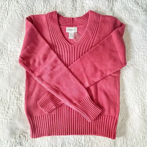 Chadwick's NWT Chadwick’s Chunky Cable Knit Sweater Blush Pink V-Neck Size XL