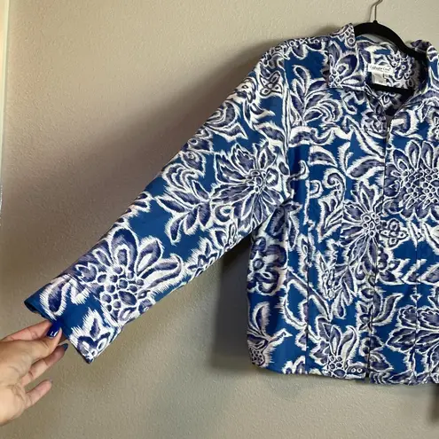 Coldwater Creek Women’s Jacket Large Blue White Moonlight Floral Full Zip Boho