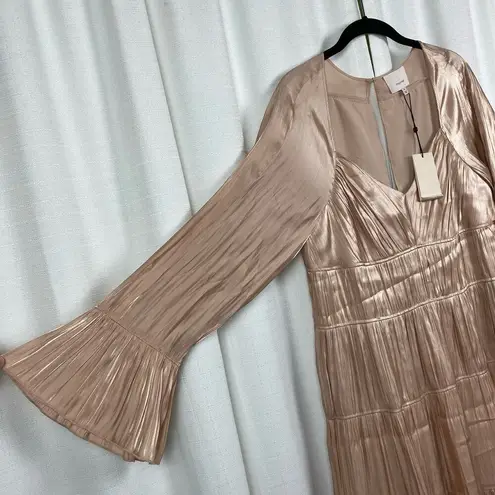Cinq à Sept Cinq A Sept Champagne Beige Nina Tiered Satin Midi Dress Sz.8 NWT