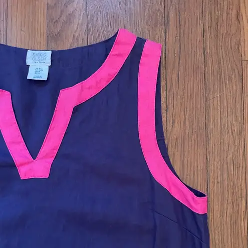 Sigrid Olsen 100% Linen Bright Pink & Purple Shift Dress - Size Medium