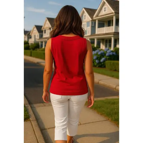 Ann Taylor Petite LP Red Sleeveless Knit Blouse Statement Button Front Size undefined