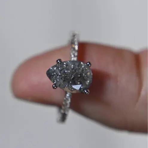 Dazzling Silver Teardrop Pear Shape Ring 7 new gift Black Quartz formal bride