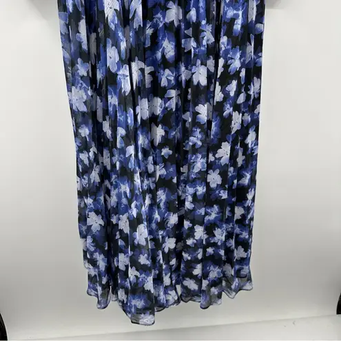 Monique Lhuillier RTR ML Melanie Black White & Blue Floral Maxi Dress Sz 6