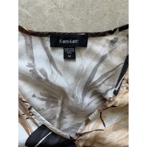 Karen Kane Dress Womens Medium Brown Palm Midi Satin Wrap Career Resort Luxury