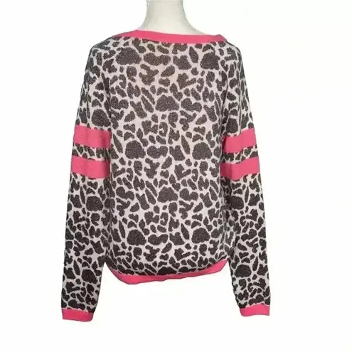 Juicy Couture  Womens M Metallic Leopard Print Pullover Sweater Pink Logo Gray