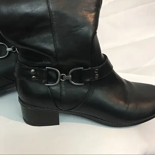 Bandolino Tall Black Brown Vegan Leather Buckle Zip Up Boot Size 61/2
