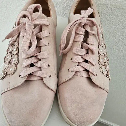 Gentle Souls Kenneth Cole Blush Pink Suede Sneakers Floral Pearl Size 9.5