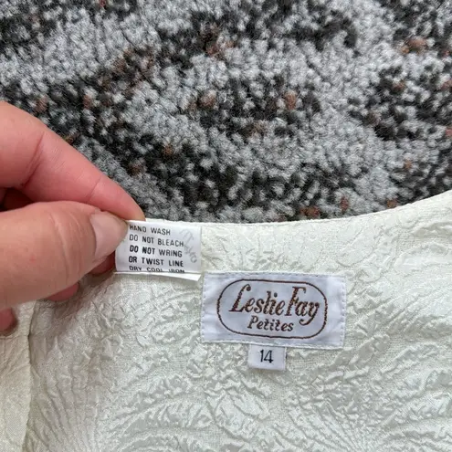 Leslie Fay Vintage Petites Textured Peplum Top & Skirt Set Black Cream 14
