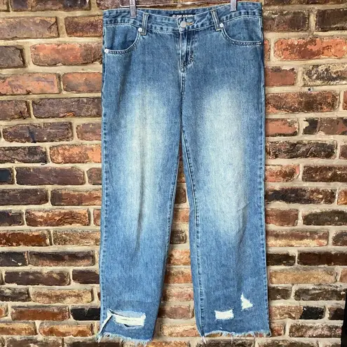 The Kript  Blue Faded Denim Distressed Wide Leg Baggy Crassy Jeans Women's Small