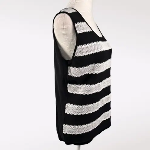 Tahari Striped Knit Tank Top Black White Sleeveless Size 8