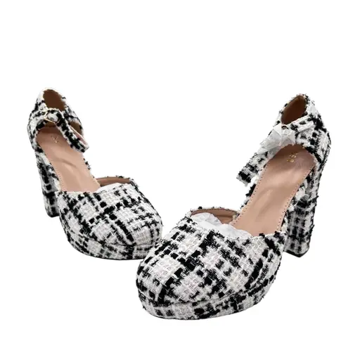 Allegra K NEW Platform Heels Women 8 Tweed Ankle Strap Chunky Block Pump