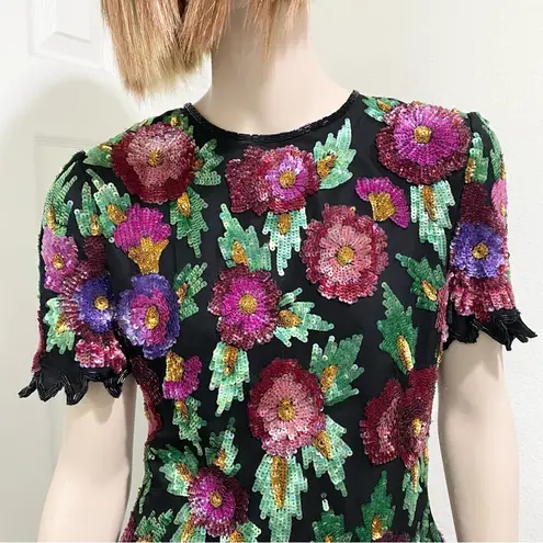 Laurence Kazar Vintage Heavily Beaded Sequin Floral Blouse Size M