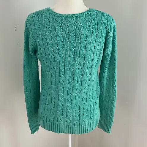 Anne Klein Sea Foam Green Cotton Cable Knit Pullover Sweater sz XS/S