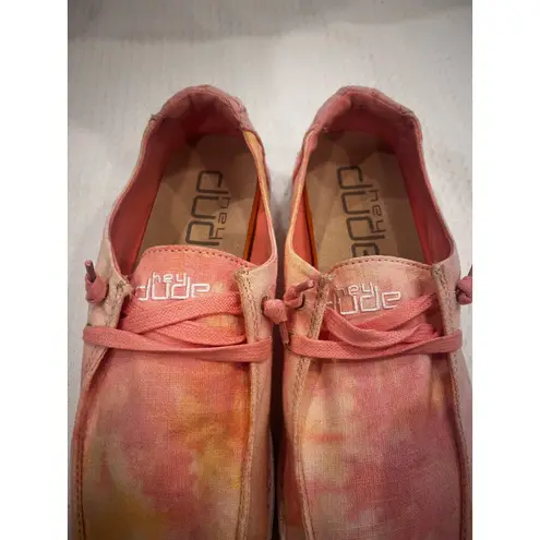 Hey Dude Wendy Tie Dye Lemon Ombre Pink Yellow Shoes Women’s Size 10