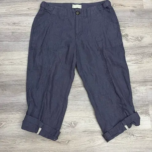 Sigrid Olsen NWOT Studio Blue 100% Linen Cuffed Cropped Pants Size Small