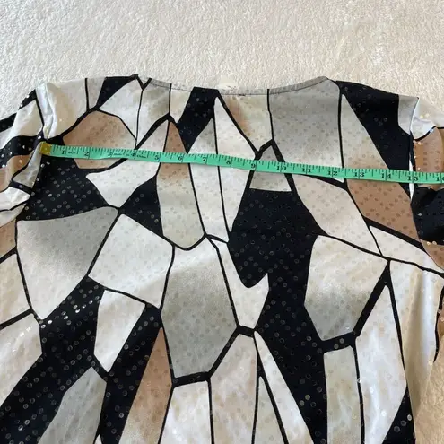 Vintage MSK Sequin Blouse Womens M Black Beige Asymmetrical Artsy Unique 90s Y2k Size M