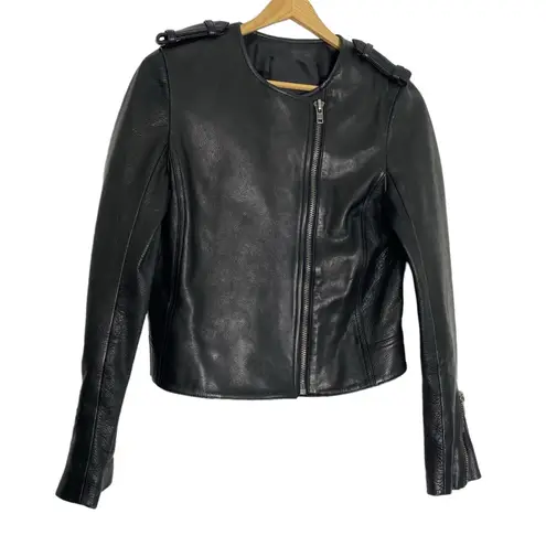 ALC Frank A.L.C. Black Leather Asymmetrical Zip Jacket Leonardo