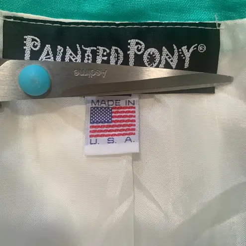 Vintage 90s Painted Pony Blazer Jacket Colorblock Red Turquoise White Medium Blue