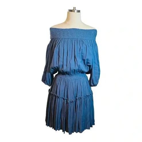 Hailey & Co. OFF THE SHOULDER TIERED BLUE FLOWY RAYON DRESS WOMEN'S SIZE LARGE - Image 2