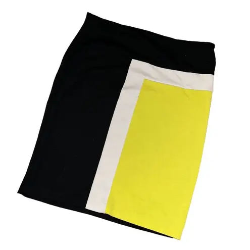 Merona Black White & Yellow  Soft Skirt Women’s Medium 10 Abstract Mod Design!