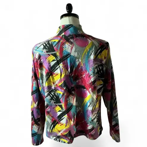Metrostyle Abstract Print Zip Up Jacket Colorful Art Long Sleeve XLT Size XL